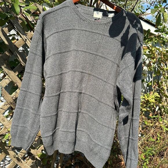 ✨EUC ARROW Men’s Crew Sweater Window pane 100% Cotton Grey Pullover SZ M - Picture 10 of 11